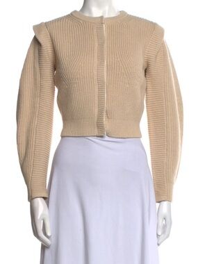 Self-Portrait Cream Ribbed Knit Cardigan